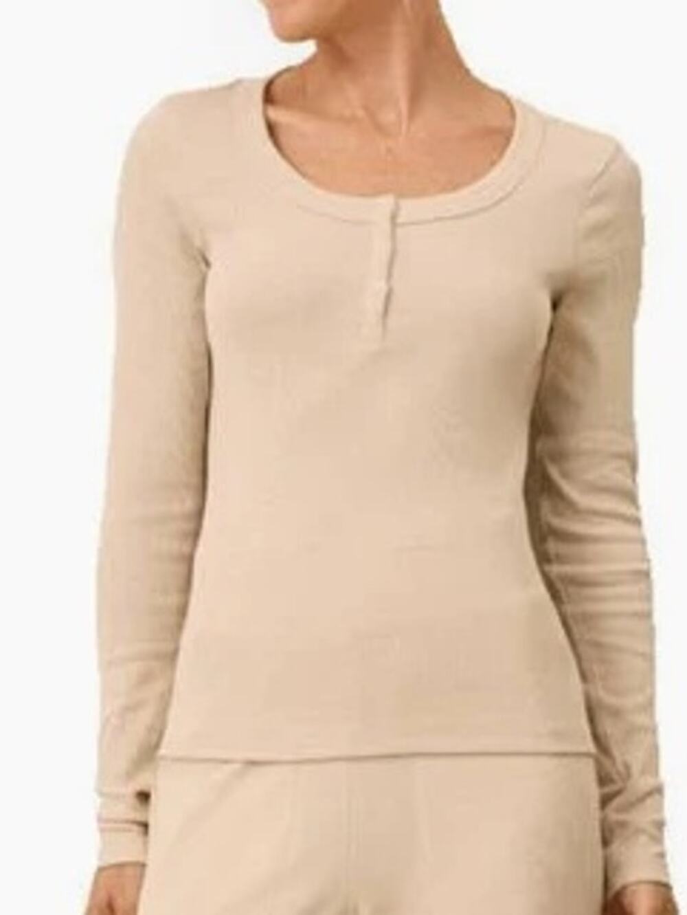NWT Pact Womens Lounge Rib Slim Henley Sesame Dream Casual Basics Organic Small